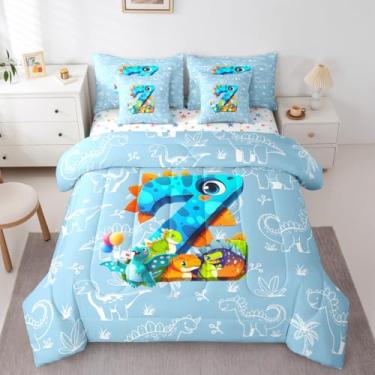 Imagem de Erosebridal Jogo de cama solteiro de animais da selva dinossauro, 7 peças, dinossauro, 3D, com lençol com letra Z, para crianças e adultos, conjunto de cama para decoração de estilo de vida selvagem