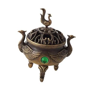 Imagem de IEUDNS Queimador de incenso tripé incensário artesanato de metal forno retrô decoração feng shui suporte de incenso para meditação em casa presente de ano, Fénix
