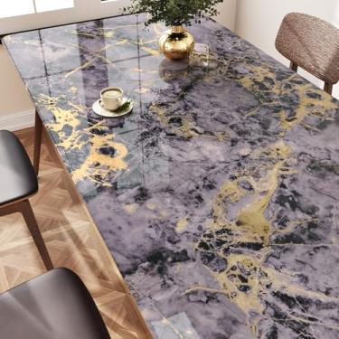 Imagem de Wallercity Papel de contato de mármore dourado roxo brilhante para bancadas à prova d'água papel de parede de mármore rachado brilhante descascar e colar vinil granito roxo papel de parede para