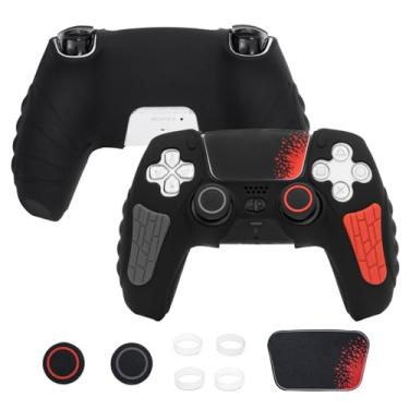 Imagem de PlayStation 5 Controller Cover Case - Anti-Slip Silicone Skin for PlayStation 5 Controller with Thumb Grip Caps, Joystick Protectors, Theme Sticker - Black
