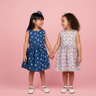 Imagem de Kit Dois Vestido Bebê Princesa Infantil Luxo com Manguinha Rodada - Fl