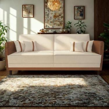 Imagem de Sofá Modular 3 Lugares Filipi 2,12m material sintético Bege - material