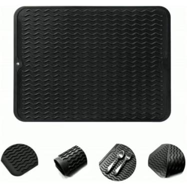 Imagem de Tapete Escorredor de Louças de Silicone Antiderrapante para Copos e Pratos 40cmX30cm Preto