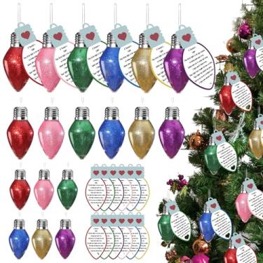 Imagem de Motionchic 24 peças de enfeites de Natal para professores de Natal para professores, enfeites de lâmpada de glitter com cartões de apreciação, decoração de plástico colorido para presentes de equipe