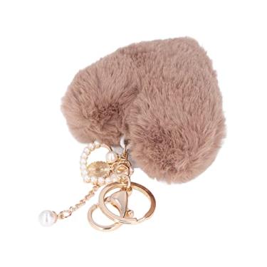 Imagem de AYNEFY Chaveiro Pom Pom, Chaveiro Fofo de Pelúcia Com Coração, Lindo Pingente de Mochila para Mulheres (Café)