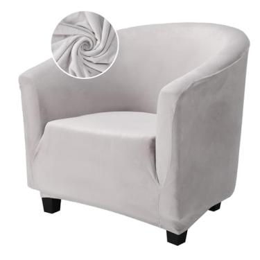 Imagem de Treaful Capa para cadeira barril, 1 peça, cinza, elástica, para cadeira de barril, capa de poltrona, macia, redonda, removível, protetor de móveis para bar, sala de estar, quarto