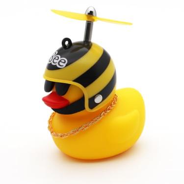 Imagem de Patinho De Borracha Amarelo Para Moto Carro Bicicleta Infantil Com Capacete Enfeite Divertido Guidão Retrovisor (Moto/Bicicleta)