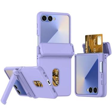 Imagem de Capa para Galaxy Z Flip6 com suporte para cartão e proteção com dobradiça multifuncional (para Galaxy Z Flip6/roxa)