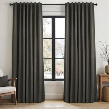 Imagem de Cortinas blackout cinza de 94 polegadas de comprimento para quarto, conjunto de 2 painéis, textura de linho moderna, aba traseira, plissada, do chão ao teto, cortinas térmicas, ganchos, anéis