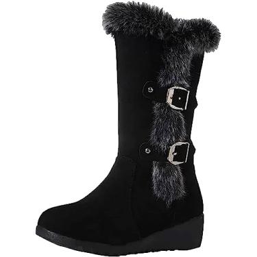Imagem de Botas de inverno femininas forradas com pele e salto anabela, botas de inverno para uso ao ar livre, Preto, 38 BR