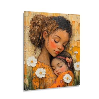 Imagem de CANLUNTE Impressão em tela Black Mom and Child - Presentes de Dia das Mães Arte de Parede com Fundo Floral, Arte Vintage para Casa Quarto Sala de Estar (Arte 2,9 cm x 61 cm Emoldurado)