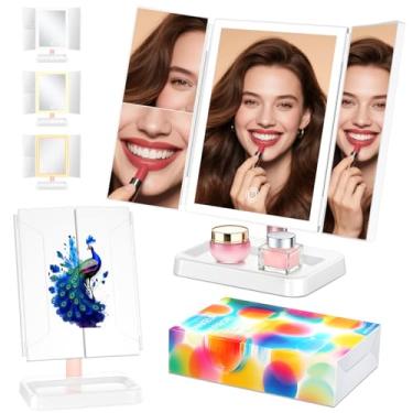 Imagem de Espelho de maquiagem recarregável com luzes, 36.6 cm C x 23.1 cm L iluminado espelho de mesa ampliação 3X/2X/1X