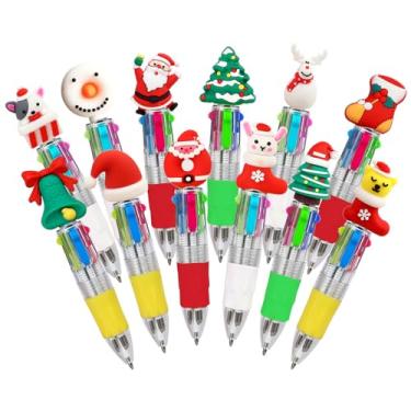 Imagem de Hadoife Pacote com 12 canetas de Natal – canetas de Natal multicoloridas 4 em 1, enchimentos de Natal, presentes de sala de aula para estudantes, canetas fofas para festas, escritório, material