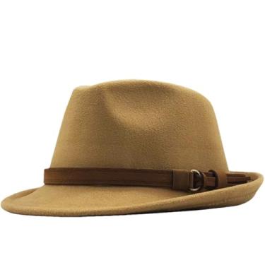 Imagem de Chapéu feminino masculino de feltro panamá jazz chapéu Manhattan estrutura aba curta retrô fedora cáqui 55-58 cm