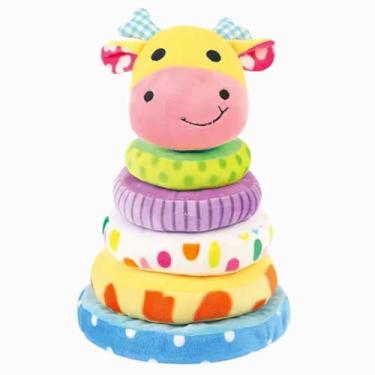 Imagem de Brinquedo Educativo Infantil de Empilhar Torre de Tecido Macio com Vaca Colorido Jogo de Encaixar para Bebês