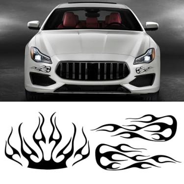 Imagem de TOMALL Kit de decalque de vinil listrado de chamas de 3 peças para carros, veículos, motocicletas, corrida, esportes, fogo, gráficos, adesivos universais à prova d'água para carrinhos de golfe, skate