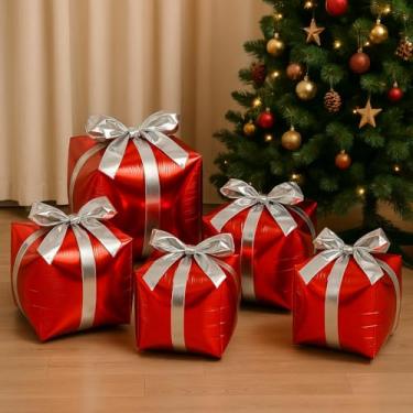 Imagem de Balões Metalizados de Natal, Kit com 5 Unidades, Caixa de Presente, 60cm, Decoração para Festas de Fim de Ano, Colorido (Vermelho)