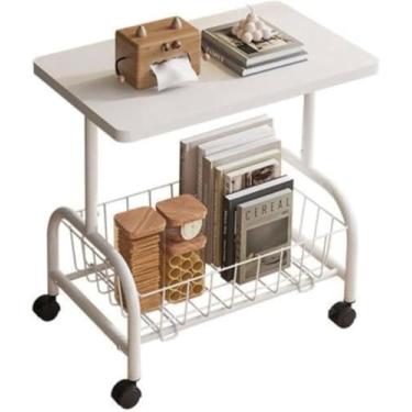 Imagem de Mesinha Lateral Multiuso Branca com Rodinhas, Ideal para Escritório, Sala ou Quarto – Compacta, Moderna e Funcional