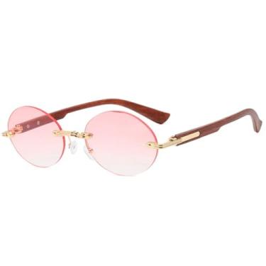 Imagem de JRLLFD Óculos de sol retrô sem aro oval feminino, moda luxo punk masculino para áreas externas uv400 (marrom degradê rosa)
