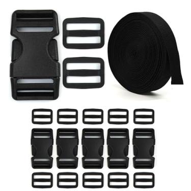 Imagem de TAYEEL Kit combo de tiras e fivelas de 2,5 cm: correias de nylon de 6 metros, pacote com 6 fivelas de liberação rápida e 12 deslizes triplos - sem costura ajustável para bagagem, mochila, rede (ZD 2.5