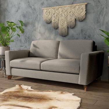 Imagem de Sofá Sala De Estar Living 3 Lugares 220cm Presley Pés Madeira Linho Cinza Claro G52 - Gran Belo