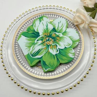 Imagem de Besalily Guardanapos de papel florais estampados em formato irregular exclusivos guardanapos de coquetel fofos 32 x 33 cm/2 camadas/20 unidades (verde)