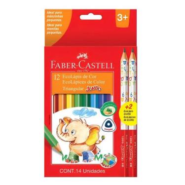 Imagem de Ecolápis De Cor Triangular Jumbo 12 Cores + 2 Grafíte Jumbo - FABER CA