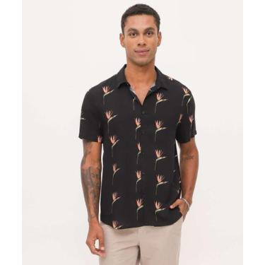 Imagem de Camisa Masculina Estampa Flores Manga Curta MR-66026, Preto, M