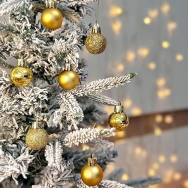 Imagem de Pacote com 24 enfeites de bola de Natal dourados (30 mm / 1,18 polegadas) - acabamentos variados inquebráveis (brilhante, fosco, glitter) - Pequenos enfeites festivos para mini árvores, grinaldas