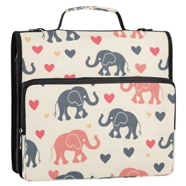 Imagem de CEBUGI Fichário de 3 anéis com zíper com alça de ombro, pasta de arquivo expansível de 3,8 cm, anéis D, para escola, escritório, desenho animado, elefante, pequeno