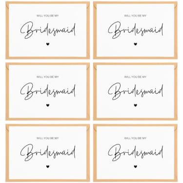 Imagem de Tweruna 6 conjuntos de cartões Will You Be My Bridesmaid Card, 6 cartões de pedido de dama de honra, 6 envelopes combinando, cartões de dama de honra cortados em onda para suprimentos de chá de panela
