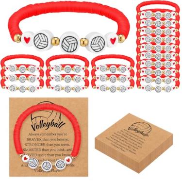 Imagem de Ecation Conjunto de 20 pulseiras esportivas para presente de equipe, pulseira de bola ajustável a granel com cartão inspirador para beisebol, futebol, aniversário, festa, presente, Bright, corda