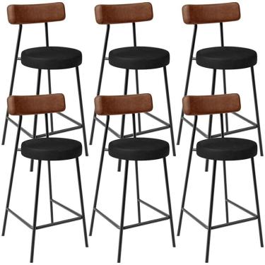 Imagem de Kit 06 Banquetas Baixa Cozinha Sala Jantar Bancada Milão L02 Couríssimo Marrom Preto - Lyam Decor