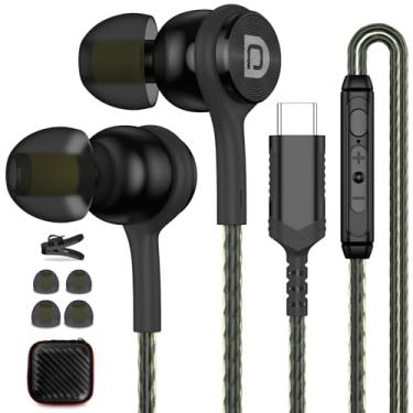 Imagem de iMangoo Fones de ouvido USB C para iPhone 17 16 e 15 com fio, plugue, USBC, fone de ouvido com microfone, cabo de controle de volume, fones de ouvido para academia, treino, esportes, corrida, casa