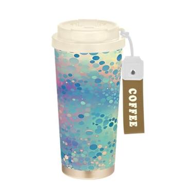 Imagem de YETTASBIN Caneca de café colorida de 482 g com isolamento térmico com tampa canudo, copo à prova de derramamento e vazamento com alça para bebida quente e fria, garrafa de água de aço inoxidável