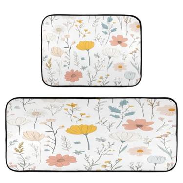 Imagem de Qilmy Tapetes de cozinha de flores silvestres aquarela 2 peças, tapete de entrada frontal, antiderrapante, alivia a fadiga, lavável, tapete para cozinha, quarto, varanda612