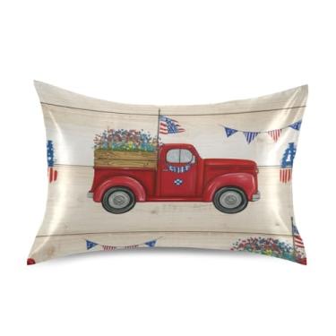 Imagem de Fronhas de cetim de caminhão vermelho de desenho vintage engraçado refrescante king queen almofadas padrão chinelos animais casa viver roupa de cama tamanho padrão 66 cm x 50 cm