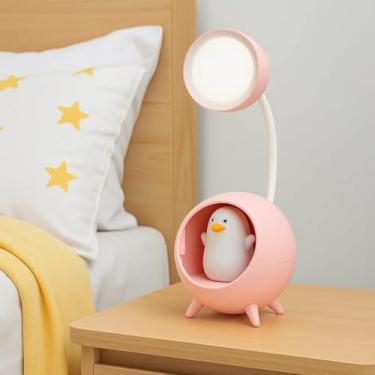 Imagem de Luminária LED de Patinho USB Recarregável e Articulável 360° Abajur Portátil para Leitura, Estudo e Decoração de Quarto e Escritório (Rosa)