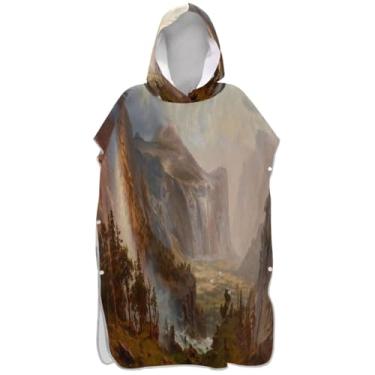 Imagem de Joisal Poncho de surf para adultos trocador com capuz toalha de natação bonito absorvente paisagem Yosemite pintura poncho masculino com capuz
