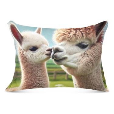 Imagem de Lhama Lindas Fronhas decorativas de alpaca com zíper king queen tamanho padrão fronhas premium decoração de cama de casa, tamanho king, 50,8 cm x 101,6 cm