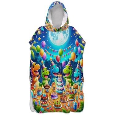 Imagem de Joisal Poncho de surfe trocador de roupão para adultos praia moletom com capuz toalha natação plus size ponchos de praia para homens fofos desenhos animados dinossauros