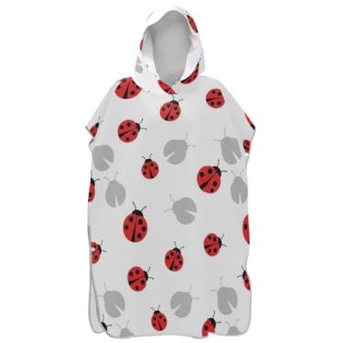 Imagem de Joisal Roupão absorvente para adultos poncho de surfe praia banho com capuz toalhas vermelhas joaninha branca masculina poncho com capuz