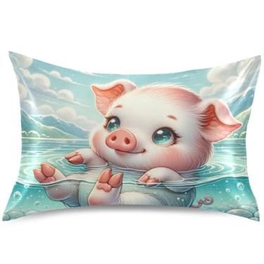 Imagem de Capas de almofada de cetim com estampa animal de porco fofo padrão king queen capa de travesseiro de resfriamento com estampa fofa, tamanho king, 101,6 cm x 50,8 cm