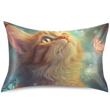 Imagem de Capas de almofada de cetim com borboletas de gato Ragdoll floral para cabelo padrão Queen King Design de almofadas refrescantes para decoração, tamanho padrão, 66 cm x 50 cm