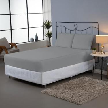 Imagem de Jogo de Lençol Casal 3 Peças Dia a Dia Liso – Percal 180 Fios, 80% Algodão 20% Poliéster (Cinza)