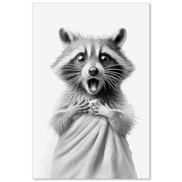 Imagem de Pôster engraçado de arte de parede de banheiro, guaxinim, humor de banheiro, impressão de arte de animal de banho, arte de parede de banheiro, decoração de arte de banheiro infantil, roupão de banho