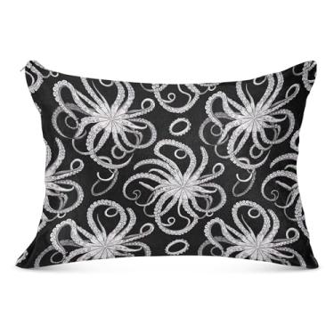 Imagem de Capa de almofada de poliéster com zíper branco cinza polvo preto padrão queen king tamanho do corpo travesseiros confortáveis para cama macia, tamanho Queen, 50,8 cm x 76,2 cm