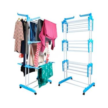 Imagem de Varal De Chão Roupa Calcinha Grade 3 Andares Dobrável Portátil(AZUL)