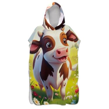 Imagem de TSENQUE Bonito Marrom Branco Vaca Primavera Surf Poncho Trocador Adulto Praia Moletom Toalha Floral Plus Size Masculino Poncho com Capuz