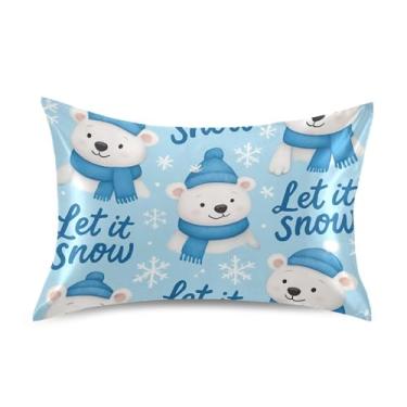 Imagem de Lindas fronhas azuis de cetim com ursos de desenho animado fofo travesseiro tamanho queen king size floral decoração de casa tamanho padrão 66 cm x 50 cm